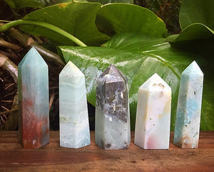 Blue Caribbean Calcite Obelisk Tower Points