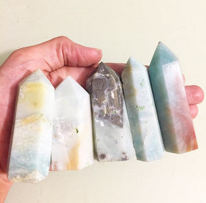 Blue Caribbean Calcite Obelisk Tower Points