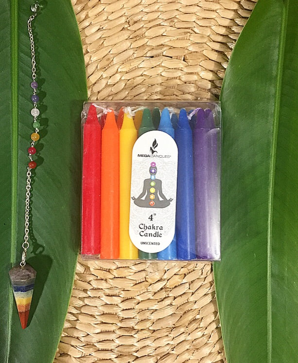 14 Chakras Candle Set + 7 Chakras Pendulum Bundle