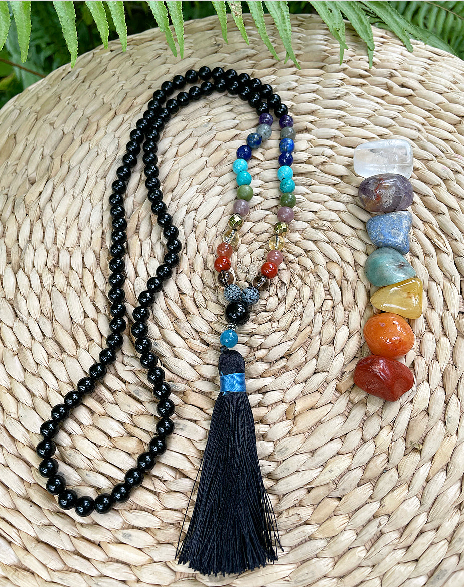 7 Chakras Black Tourmaline Japa Mala