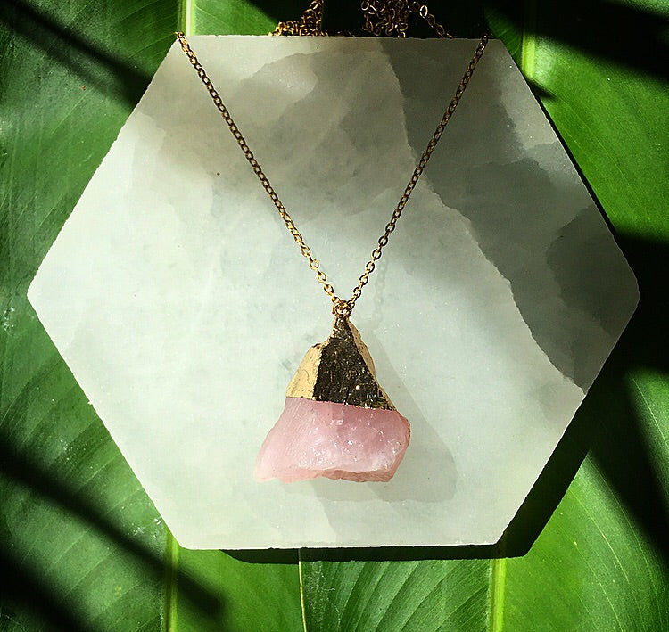Rose Quartz Gold Plated Necklace