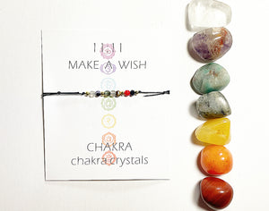 7 Chakras Beads Adjustable Cord Bracelet + Chakras Set 7 Crystals Bundle