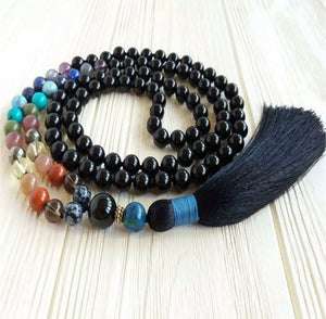 7 Chakras Black Tourmaline Japa Mala