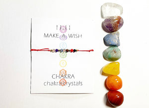 7 Chakras Beads Adjustable Cord Bracelet + Chakras Set 7 Crystals Bundle