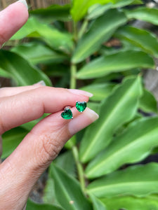Emerald Solid .925 Sterling Silver Heart Shaped Stud Earrings 5mm