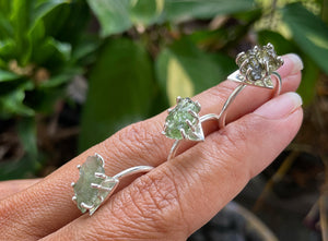 Rough Moldavite Triangle 925 Silver Ring