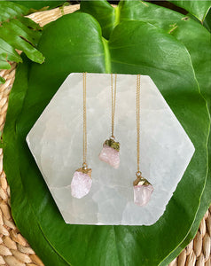 Raw Rose Quartz Gold Plated Necklace