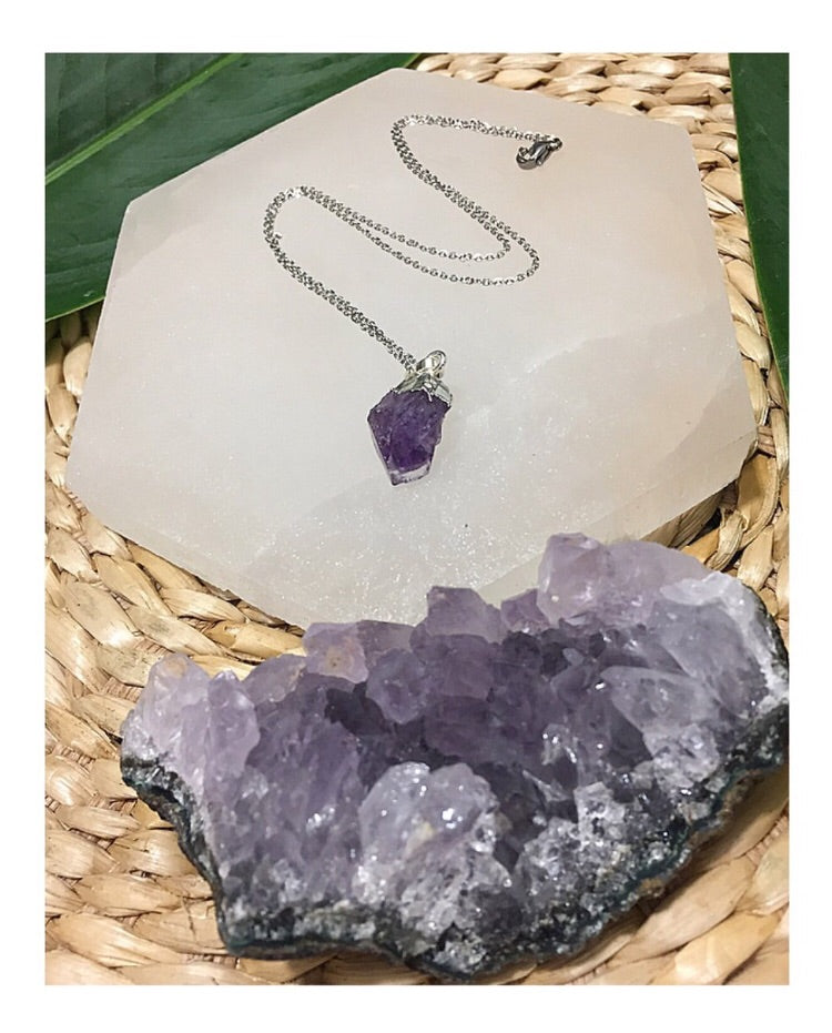 Raw Amethyst Silver Plated Necklace