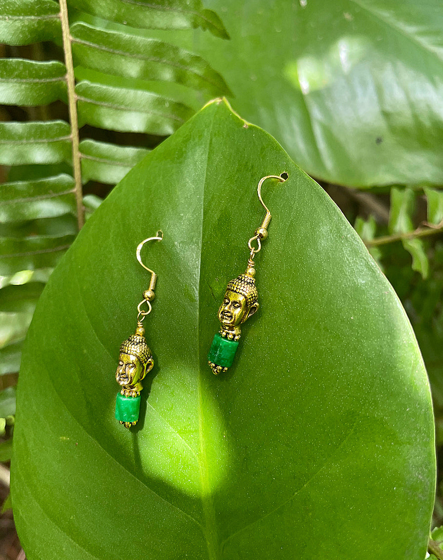 Jade Buddha 18k Gold Plated Pendant Earrings