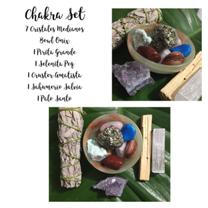 Onyx Bowl + Chakra Set 7 Medium Crystals, Pyrite, Selenite,  Amethyst Cluster, Sage Smudge and Palo Santo Bundle