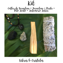 Cargar imagen en el visor de la galería, Kit/ Tourmaline Necklace + Tourmaline Stone + Pyrite + Palo Santo + Sage Smudge
