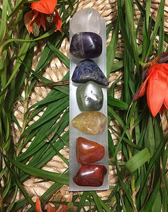 Chakra Set / 7 Medium Crystal + Selenite Charging Bar