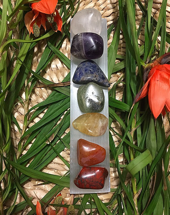 Chakra Set / 7 Medium Crystal + Selenite Charging Bar