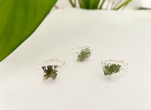 Rough Moldavite Triangle 925 Silver Ring